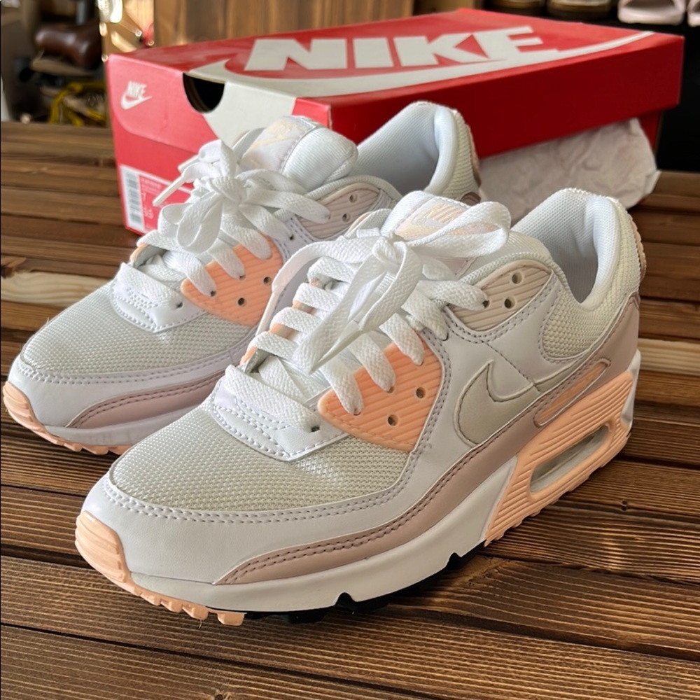 Air Max 90 White and Peach Sneakers